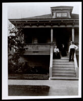 Beverly A. Johnson family members on the front steps of a house, Sacramento, 1890-1910