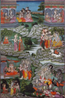 Saptarishis and Parvati; gods fighting Tadaka