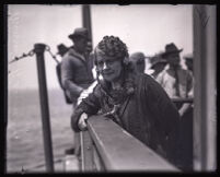 Minnie Kennedy out by the ocean during search for Aimee Semple McPherson's body, Santa Monica, 1926