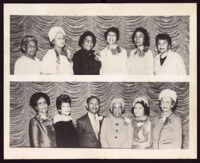 Two group portraits taken at the Founders Luncheon of the Delta Sigma Theta Sorority to celebrate the 57th anniversary of its founding, Los Angeles, 1970