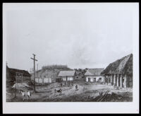 Drawing representing the grounds of the Mission San Carlos Borromeo de Carmelo as they appeared in 1792 (copy photo made 1930-1989)