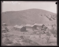 Dwellings near the edge of a hill, Owens Valley, 1920s