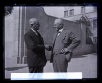 British journalist Sir Charles Igglesden with physicist Dr. Robert A. Millikan at California Institute of Technology, Pasadena, 1928