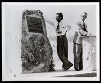 Leonard Grimes, Golden State Mutual employee, and Artist Hale Woodruff at Beckwourth Pass during the Golden State Mutual mural research tour, Chilcoot (California), 1948