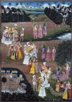 Rama with villagers; people indicating the way to Rama