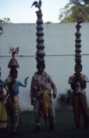Om Periyaswamy dance troupe - Karakāṭṭam dance with three dancers balance clay pots on their heads, Madurai (India), 1984