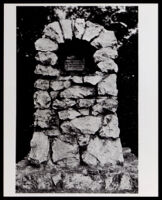 Plaque on stone pedestal near the Nate Harrison homestead, Mount Palomar (Calif.), circa 1910