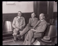 Three men in the courtroom during the Asa Keyes trial, Los Angeles 1929