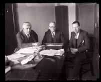 District attorneys Edward Dennison and Asa Keyes with politician Clare Woolwine, Los Angeles, 1922-1929