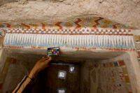 Partial ceiling and frieze above entrance door (interior) (with color chart)