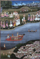 Minister Sumantra returning to Ayodhya; Rama asking Kewat to take him across the river
