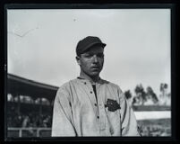 Bud Teachout, pitcher and center fielder for Occidental College, at Washington Park, Los Angeles, 1925-1927