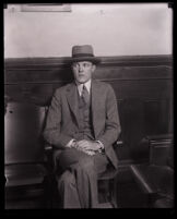 Man in a courtroom during the Asa Keyes bribery trial, Los Angeles, 1929