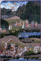 Lakshmana seeking Rama's permission to fight Bharata