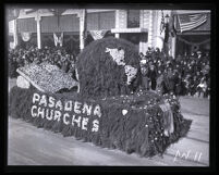 Float titled "Pasadena Churches" in the Tournament of Roses Parade, Pasadena,  1924 