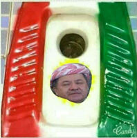 Photo of Barzani and the Kurdistan flag in the toilet