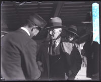 Editor and author Edward Bok at a train station, Los Angeles, circa 1920s