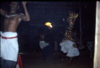 Theyyam festival - Thirayāṭṭam performance with a dancing aṅkakkāran (fighter) character, Kalliasseri (India), 1984