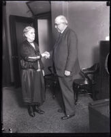 Frank A. Bouelle and Susan Dorsey shaking hands, Los Angeles, 1928