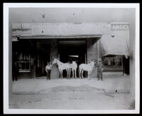 Owens Livery Stable on Spring St. with Henry Owens in the center, Los Angeles, circa 1890-1894