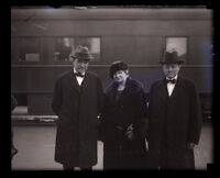 Supreme Court Justice Owen J. Roberts with Senator Atlee Pomerene and his wife, Mary Helen, arriving at the train station, Los Angeles, 1925