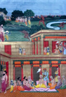 Rama and Lakshmana protecting sages and their ritual from rakshasas; Rama killing Taraka rakshasi
