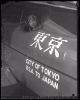 Zensaku Azuma in the cockpit of the plane he would fly from the United States to Tokyo, Los Angeles, 1930