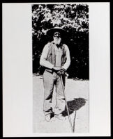 Nate Harrison standing with a walking stick, Mount Palomar (Calif.), circa 1910
