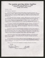 Letter by the Lesbian and Gay Action Coalition Addressed to Local Community Organization, 1991