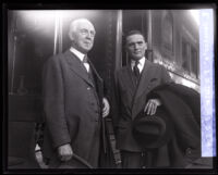 U.S. Senators Porter H. Dale and Gerald P. Nye at a train station, Los Angeles, 1920s 
