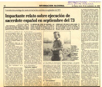 Impactante relato sobre ejecución de sacerdote español en septiembre del 73