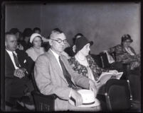 David H. Clark's parents William A. Clark and Anna L. Clark in the courtroom, Los Angeles, 1931