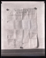 Western Union telegraph to Ben Getzoff from Jack, 1929