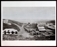 Part of a composite panorama of Los Angeles from Courthouse Hill (Poundcake Hill) by Stephen Arnold Rendall, circa 1869