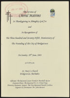 Service of Choral Mattins  in Thanksgiving to Almighty God for and in Recognition of the 375th Anniversary of the Founding of the City of Bridgetown