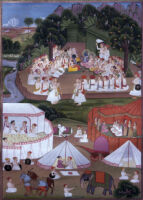 Bharata addressing Rama; queens and attendants