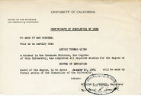 University of California Certificate of Completion of Work