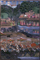 Lakshmana misunderstanding Bharata's intentions; Bharata heading towards Rama with his companions