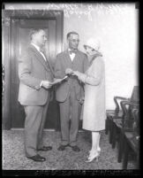 Judge William S. Baird marrying court reporter Mr. Walter H. Willis and Cecile Willis, Los Angeles, 1929