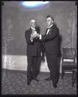 George H. Coffin presents Arthur S. Bent with a Los Angeles Chamber of Commerce service watch, Los Angeles, 1927