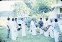 Om Periyaswamy with Nāiyāndī Mēḷam musicians at TamilNadu Hotel, Madurai (India), 1984