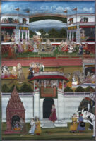 Dasharatha and sage Vasishtha preparing for Rama's coronation ceremony