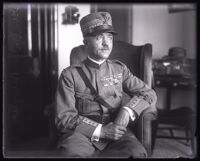 General Pietro Badoglio seated in armchair, Los Angeles, 1921