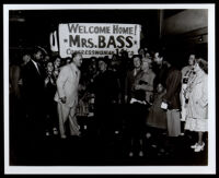 Charlotta Bass welcomed back by Reuben Borough when she was a candidate for Congress in the 14th District, Los Angeles, 1950