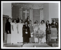 Mabel V. Gray with others in a church, circa 1940s (?)
