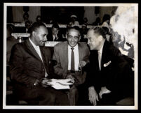 Tom Bradley (probably), Loren Miller and another man at the Democratic Convention, Los Angeles, 1960