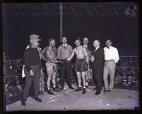 Opening night at Ascot Arena with fighters Phil Salvadore and Sammy Mandel, Los Angeles, 1925