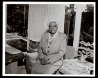 Mary McLeod Bethune at the home of Arthur and Leonie Vrebelle, Santa Barbara, 1949