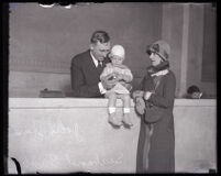 John R. Quinn meets with wife Maude a daughter at Seaboard National Bank, Los Angeles, 1924-1928
