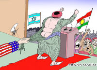 Cartoon of a Kurdish man with American hand